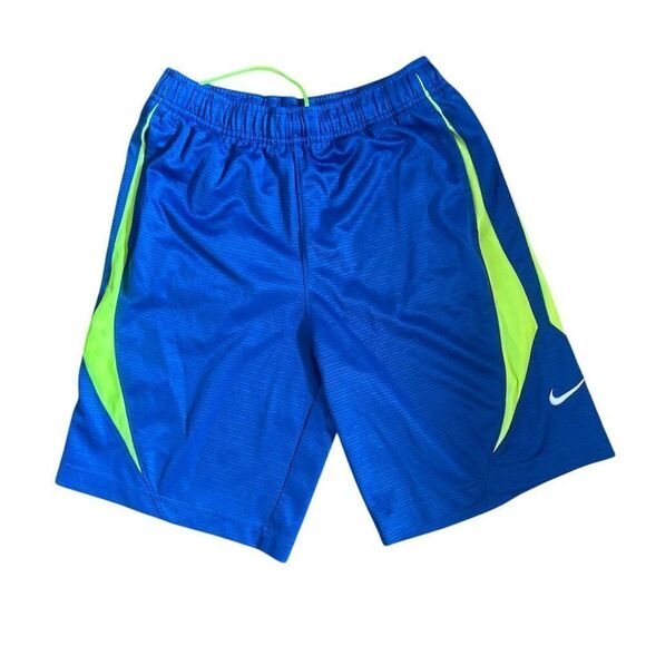 Nike Men's Athletic Shorts Blue Neon Yellow Drawstring Pockets Size M - Picture 1 of 5